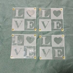 Frosted Glass Love Coasters with Gold Accents